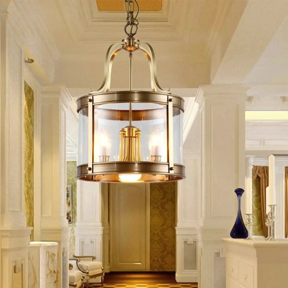 Colonial Drum Chandelier Pendant Light - Clear Glass Suspension Lamp For Living Room (14.5/18 W)