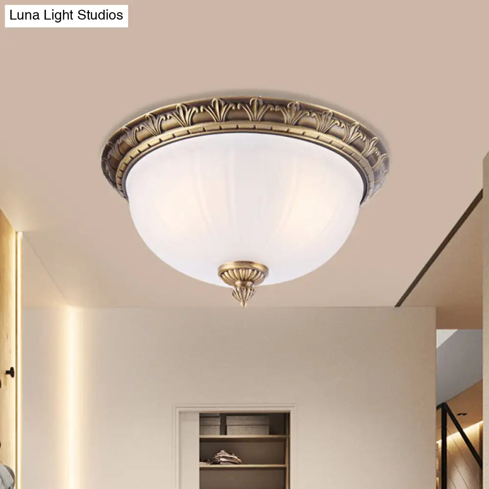 Colonial Style Brass Finish Flush Mount Ceiling Light 2/3/4 Heads White Frosted Glass