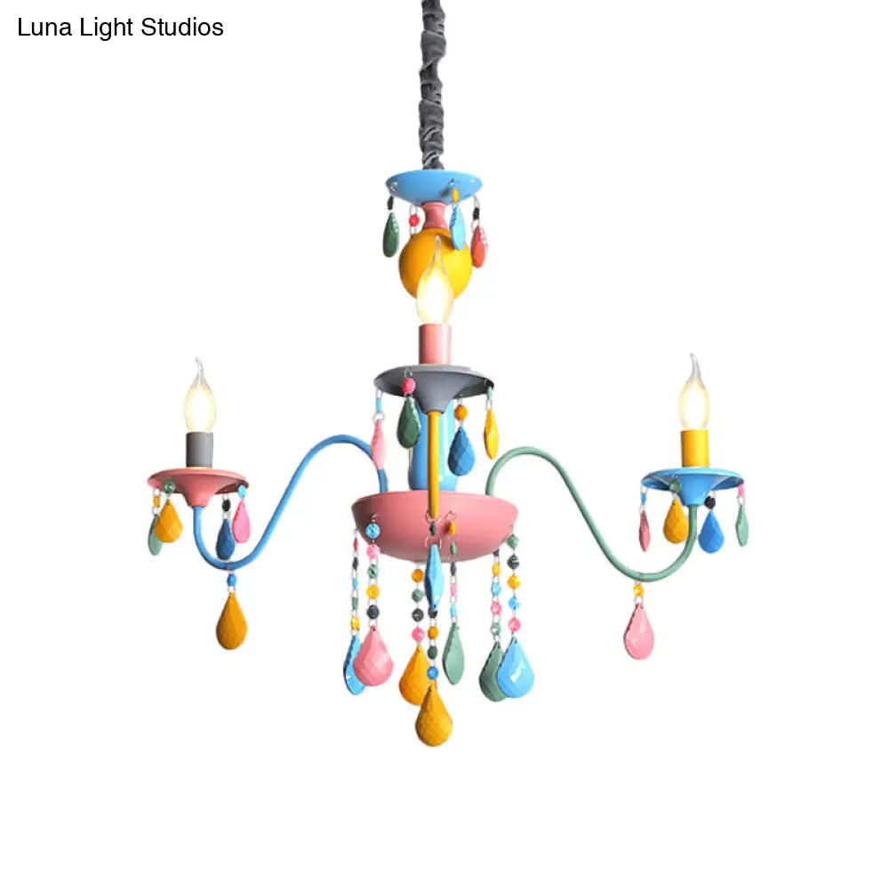 Colorful Curved Chandelier Lights: Pink And Yellow Metallic Pendant Lamp With Or Without Shade