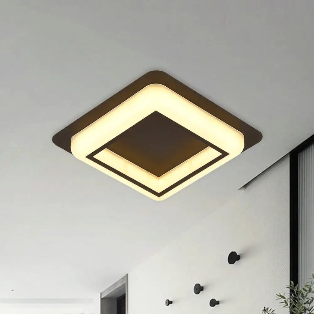 Contemporary Acrylic Led Flush Light For Bedroom - Square Ceiling Mount In White/Black/Grey Black