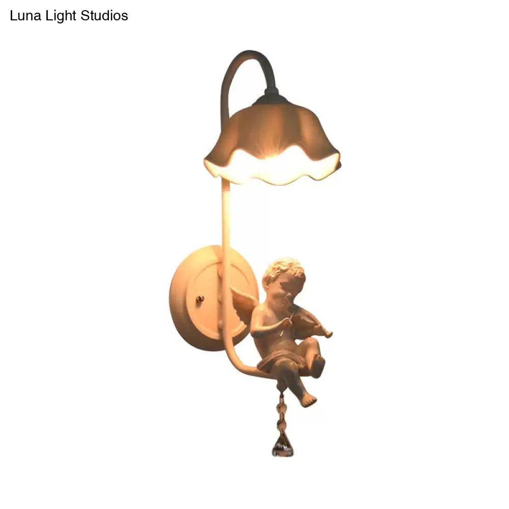 Contemporary Angel Wall Light With 1-Light Metal Sconce For Bathroom - White