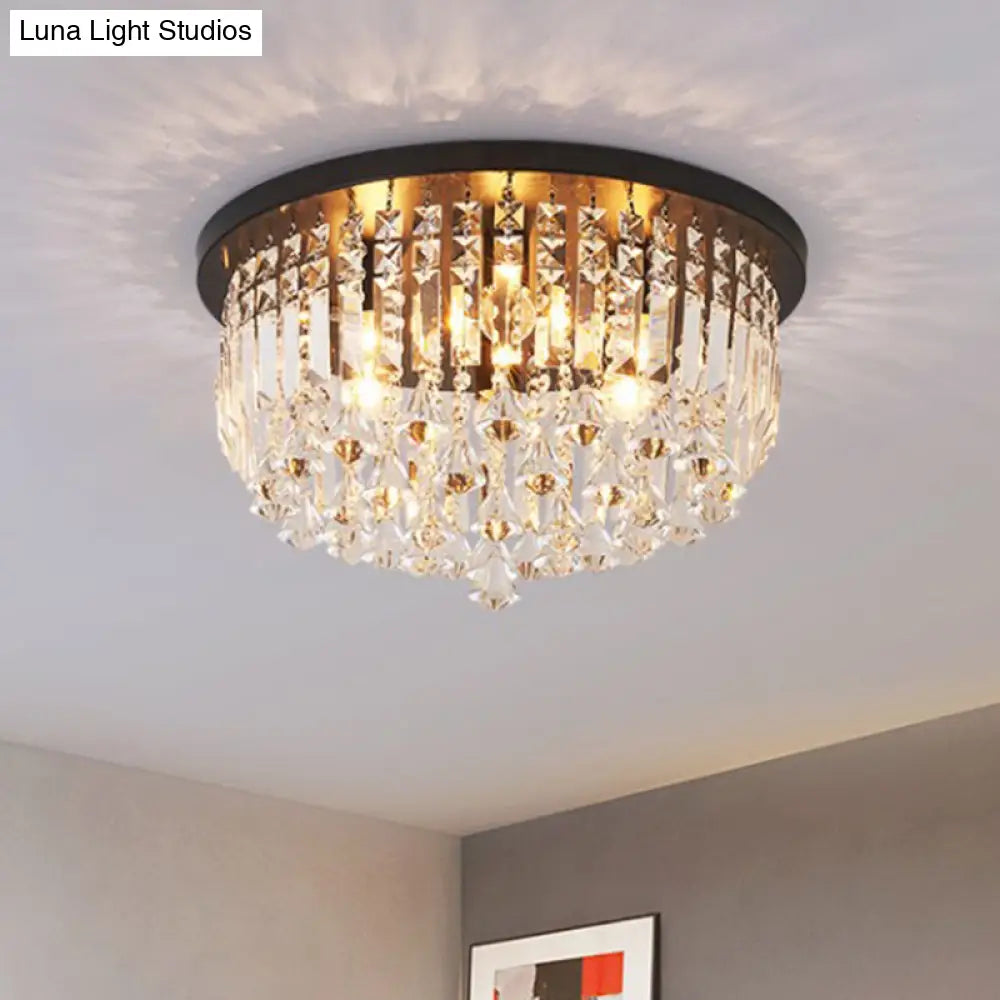 Contemporary Black Crystal Cascade Ceiling Light For Bedroom - 9 - Light Flush Mounted Fixture
