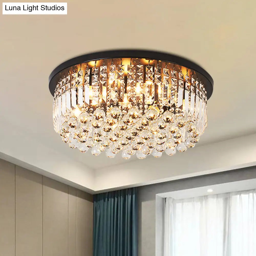 Contemporary Black Crystal Cascade Ceiling Light For Bedroom - 9 - Light Flush Mounted Fixture