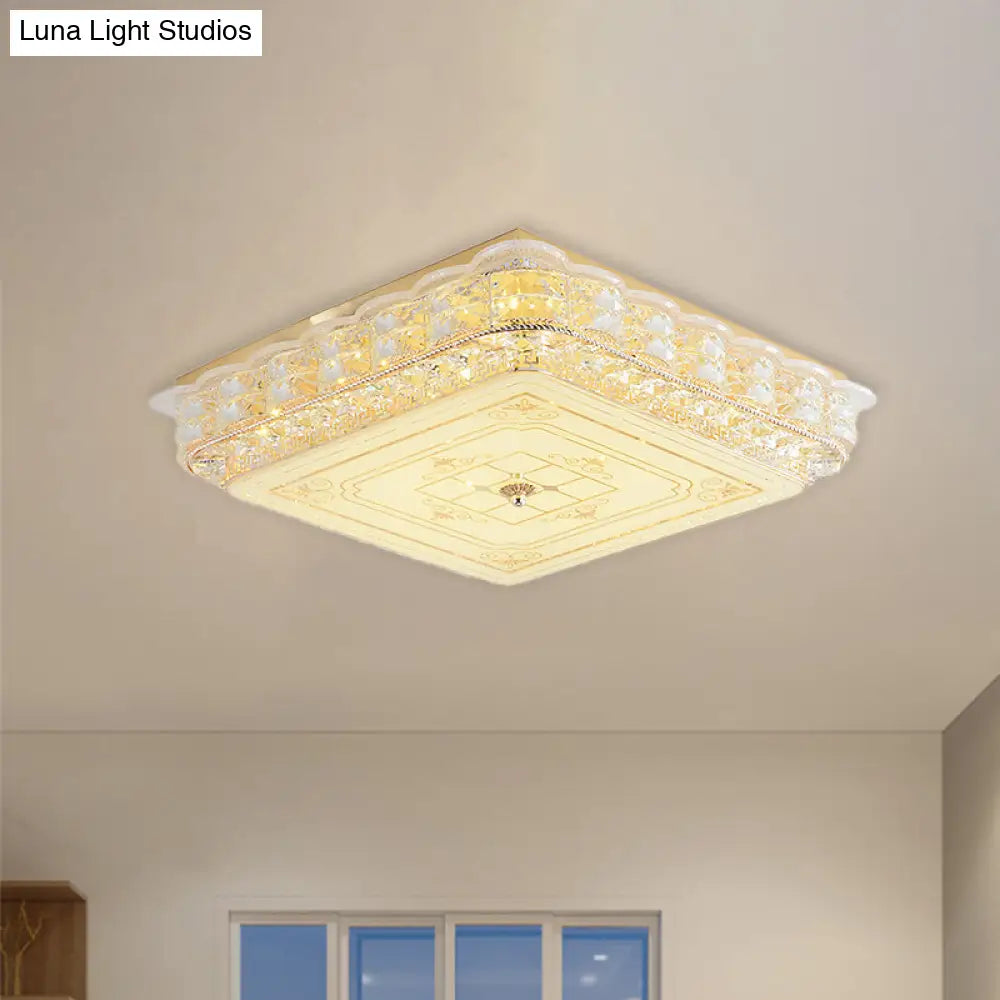 Contemporary Crystal Led Ceiling Lamp With Gold Flush Mount For Bedroom