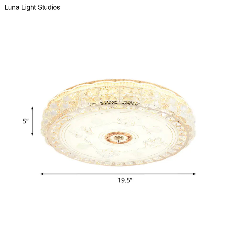 Contemporary Crystal Led Ceiling Lamp With Gold Flush Mount For Bedroom
