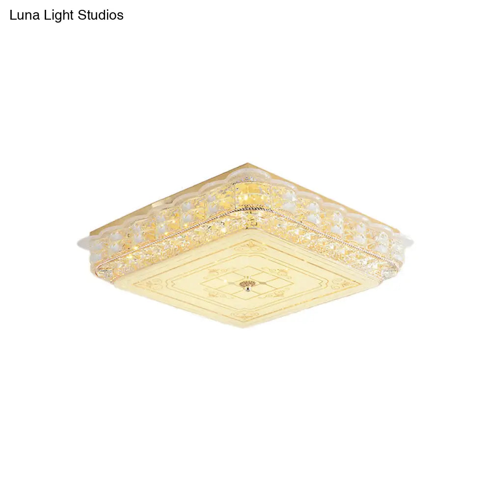 Contemporary Crystal Led Ceiling Lamp With Gold Flush Mount For Bedroom