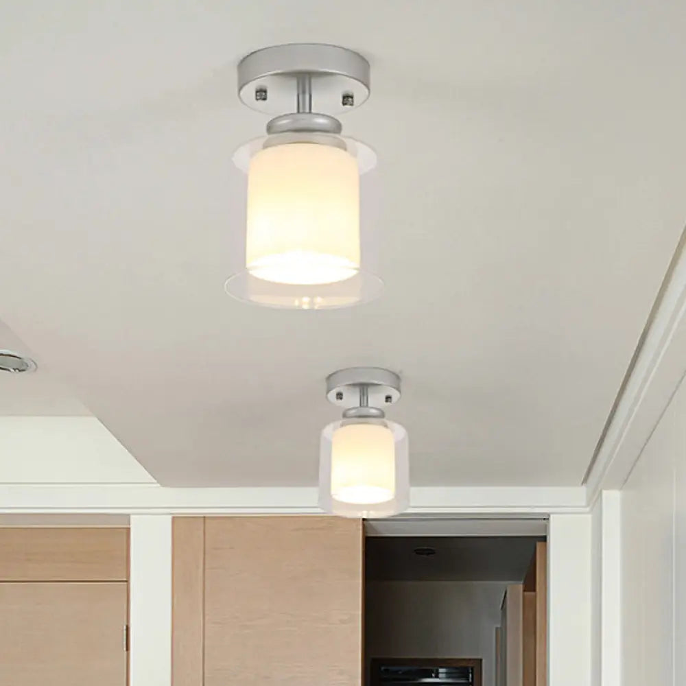 Contemporary Cylinder Semi Flush Ceiling Light With Glass Shade - Black/Silver/Gold Finish 1 Bulb