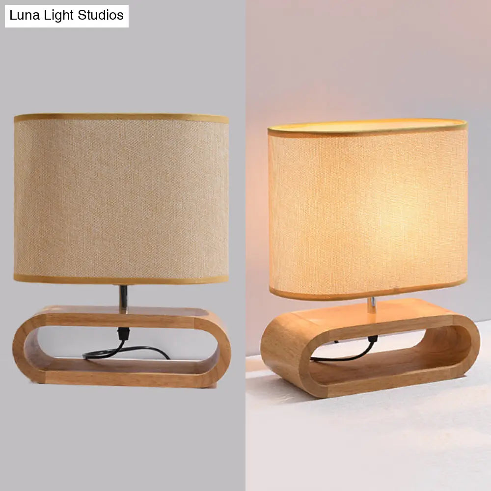 Contemporary Fabric Drum Reading Book Light Desk Lamp In White With Wood Base