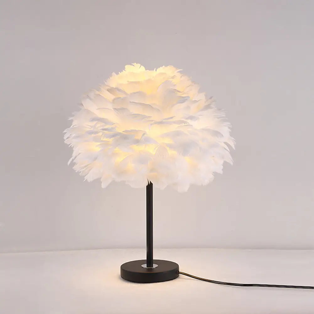 Contemporary Feather Flower Table Lamp - Single-Bulb Night Light For Bedroom Black