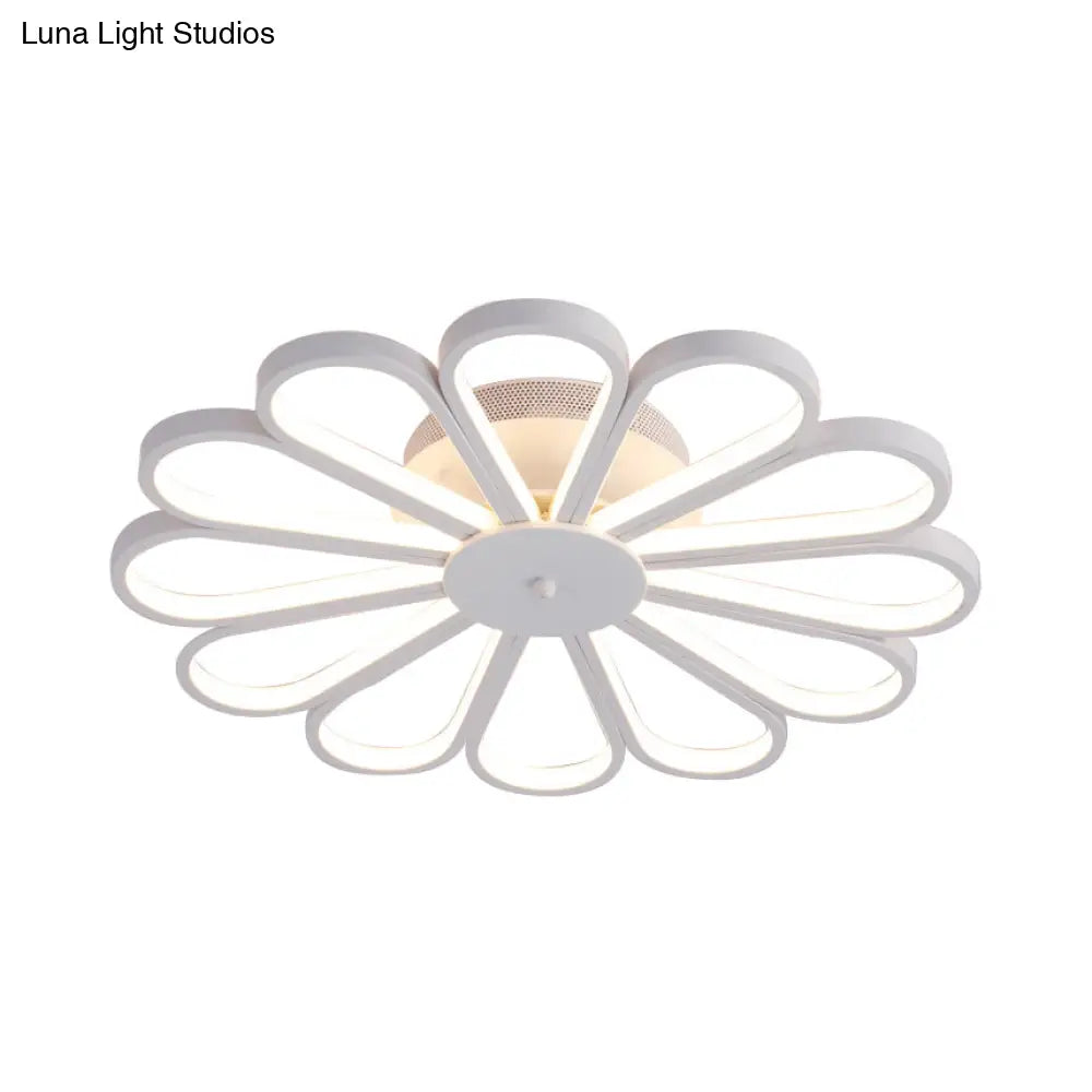 Contemporary Flower Shape Semi Flush Led Ceiling Light Fixture In White/Warm Tone Acrylic