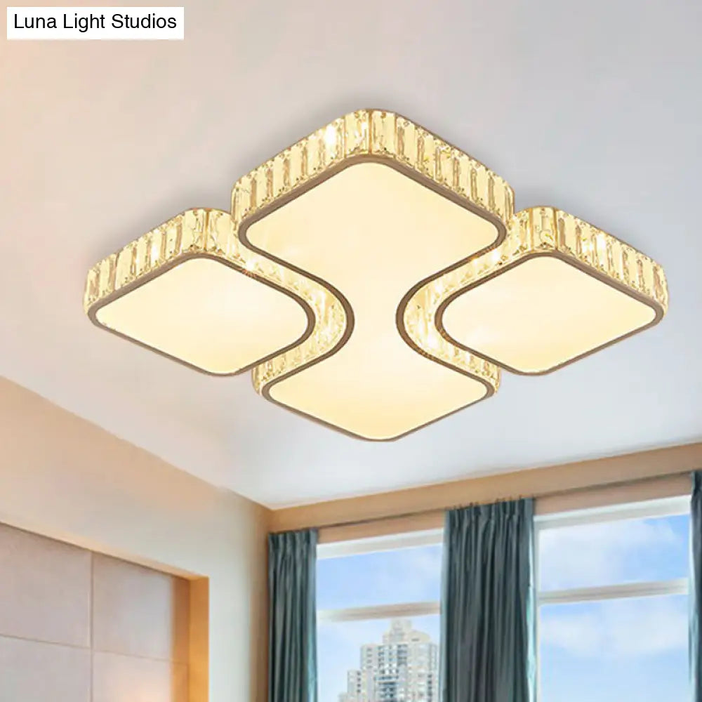 Contemporary Geometric Crystal Block Ceiling Light - Led Flush Mount 16’/16.5’/35.5’ W