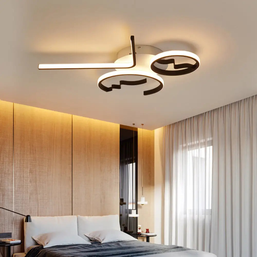 Contemporary Geometric Flush Mount Lighting - Acrylic 3/4 Lights Black/White Warm/White Light 3 /