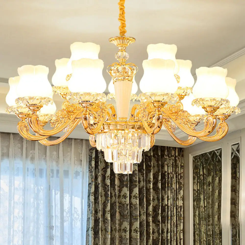 Contemporary Gold Bud Drop Lamp With Milky Glass - Dining Room Chandelier 15 /