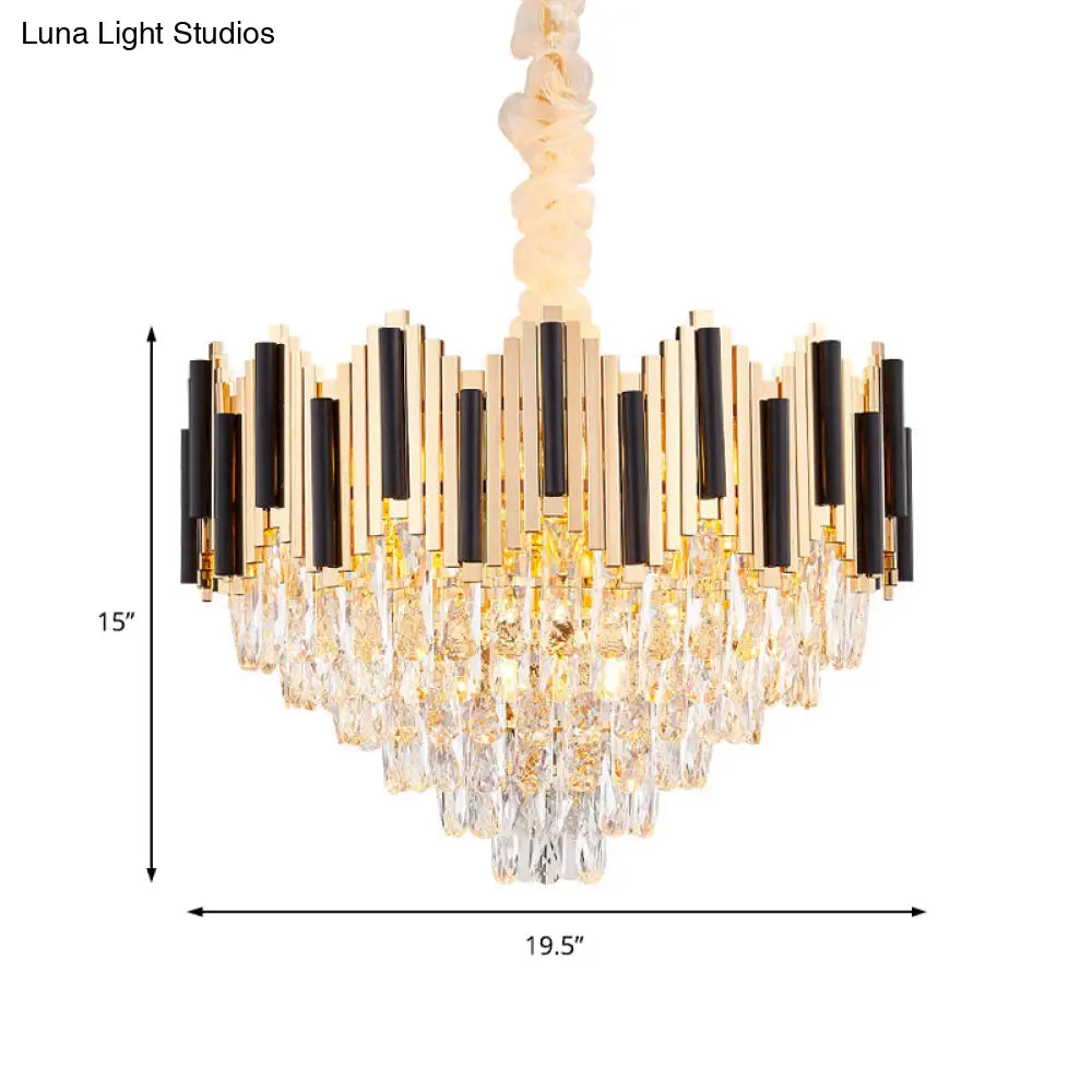 Contemporary Gold Multi Layer Ceiling Pendant Light With Crystal Prism - 6/10 Heads