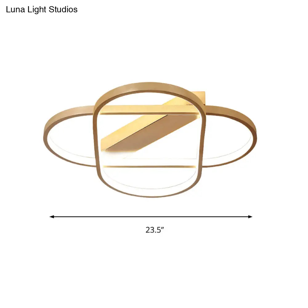 Contemporary Gold Oval Led Ceiling Light For Bedroom - Warm/White 19.5’/23.5’ Wide