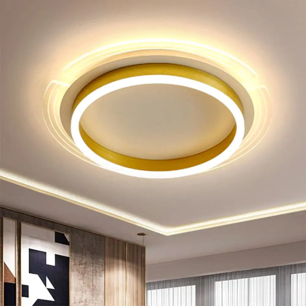 Contemporary Gold Round Led Flush Ceiling Light With Acrylic Shade - 16’/19.5’ Width / 16’