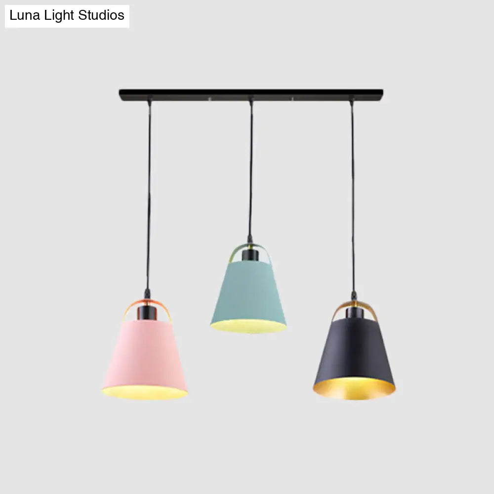 Contemporary Gray/Blue Metallic Pendant Light Fixture With 3 Bulbs For Living Room Ceiling