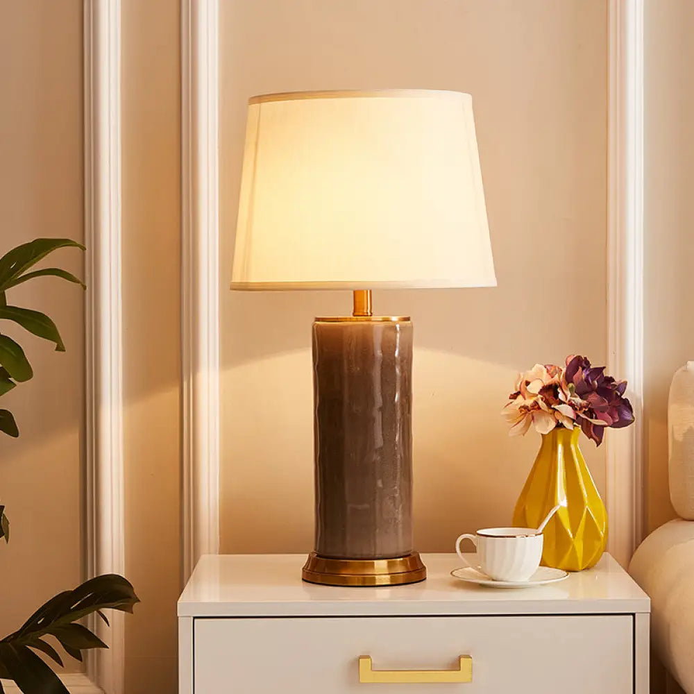 Contemporary Green/Coffee Barrel Reading Book Light Stylish 1-Head Task Lighting With Fabric Shade