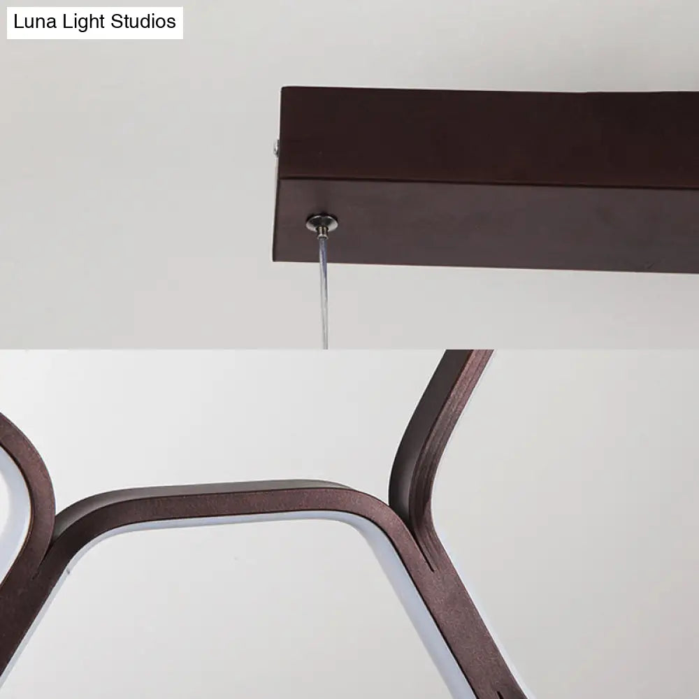Contemporary Honeycomb Ceiling Chandelier - Metal 6-Light Coffee Suspension Light in Warm/White