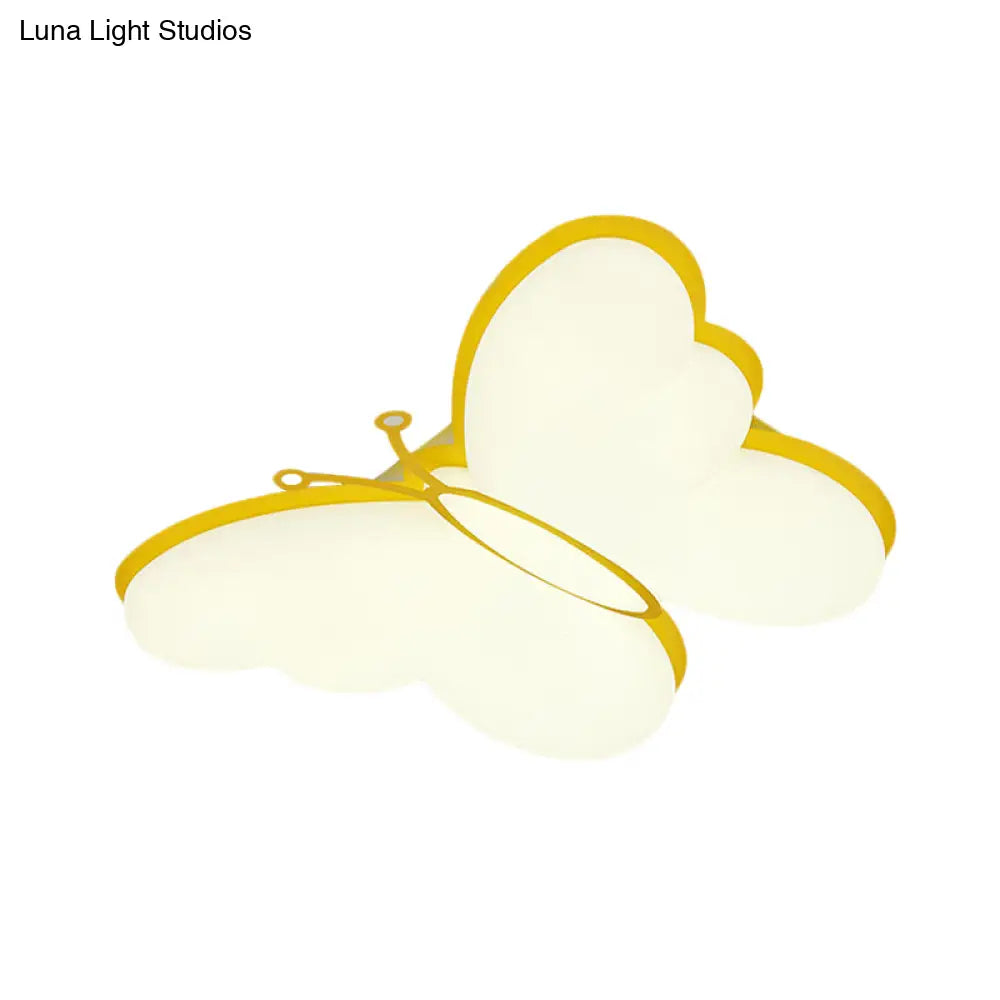 Contemporary Led Butterfly Ceiling Lamp For Bedroom - Acrylic Flush Mount In Yellow/Pink/Blue