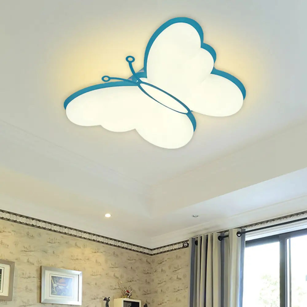 Contemporary Led Butterfly Ceiling Lamp For Bedroom - Acrylic Flush Mount In Yellow/Pink/Blue Blue