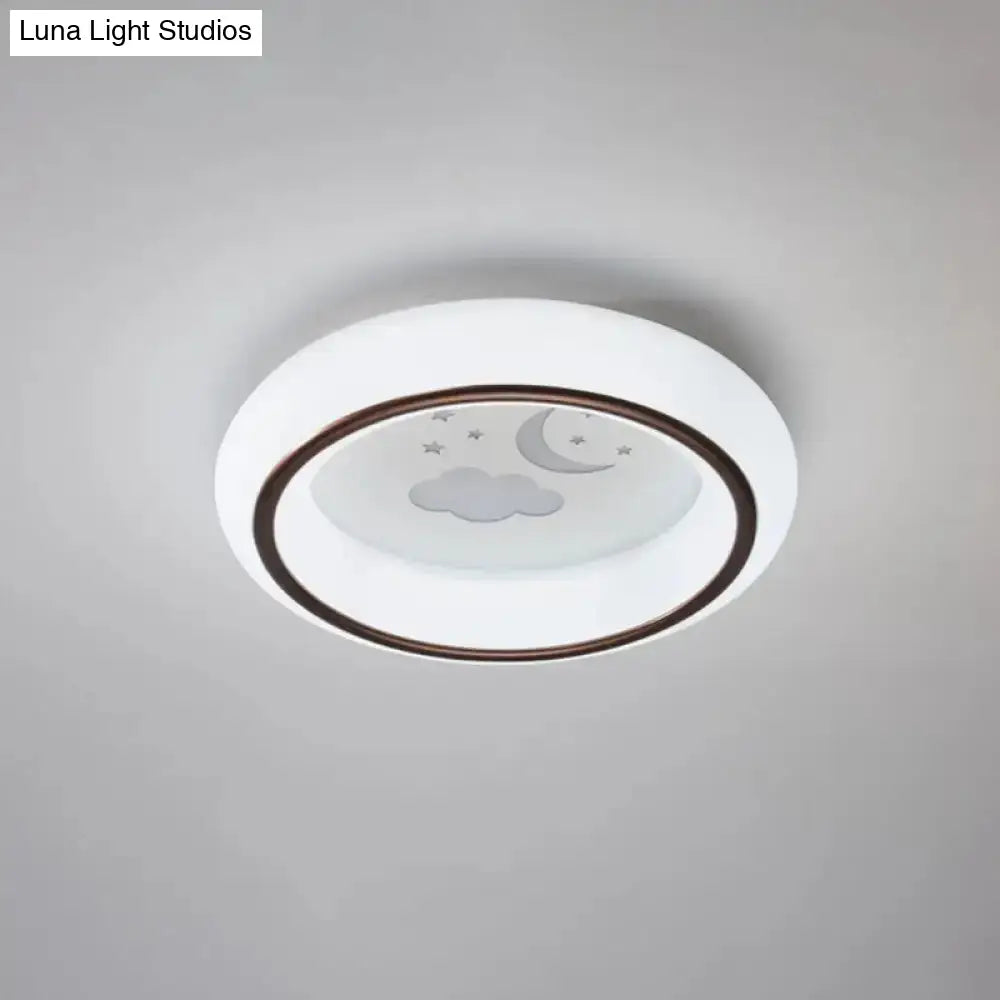 Contemporary Led Ceiling Lamp In White With Moon Deer And Hot Air Balloon Flush Light