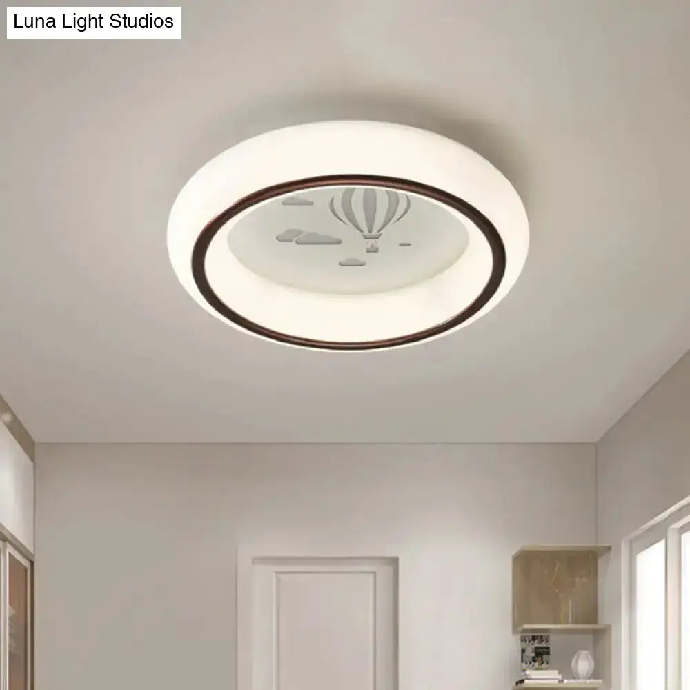 Contemporary Led Ceiling Lamp In White With Moon Deer And Hot Air Balloon Flush Light