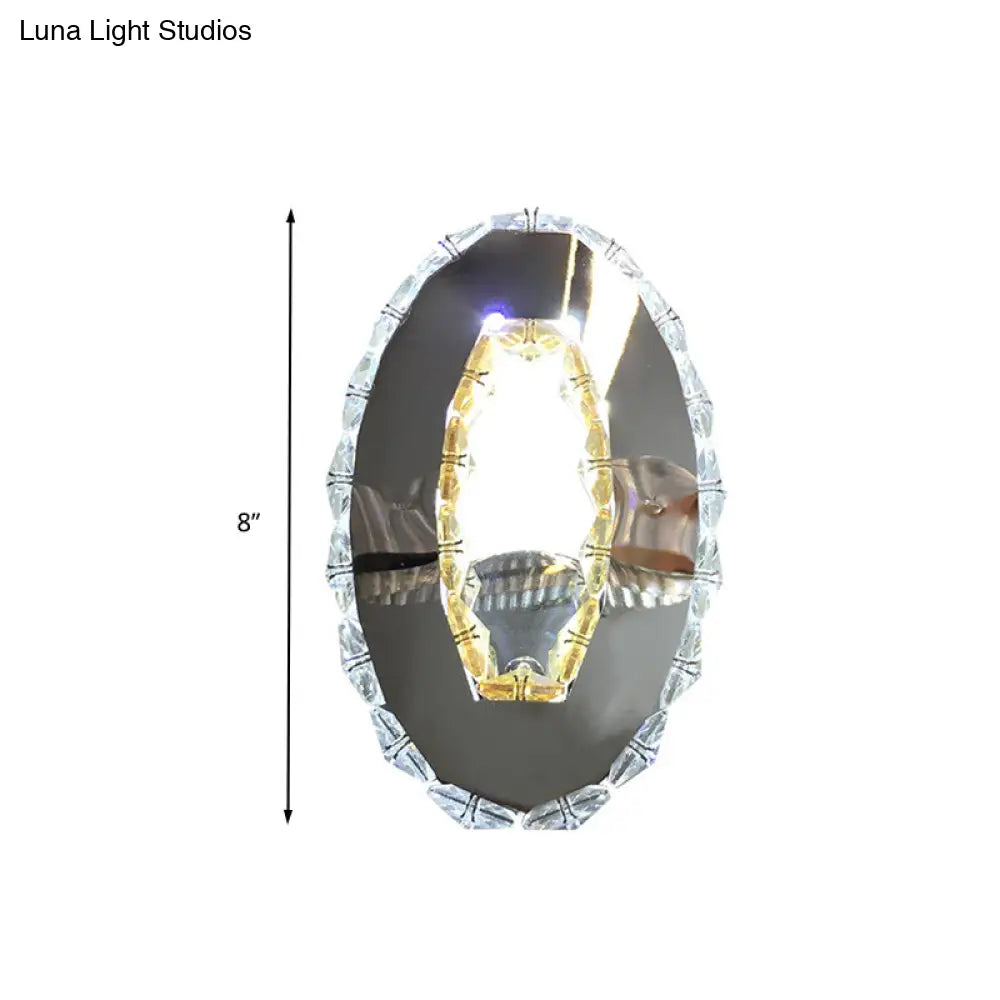 Contemporary Led Chrome Wall Mount Light Fixture: Crystal Prism Oval Lighting In Warm/White/2 Color