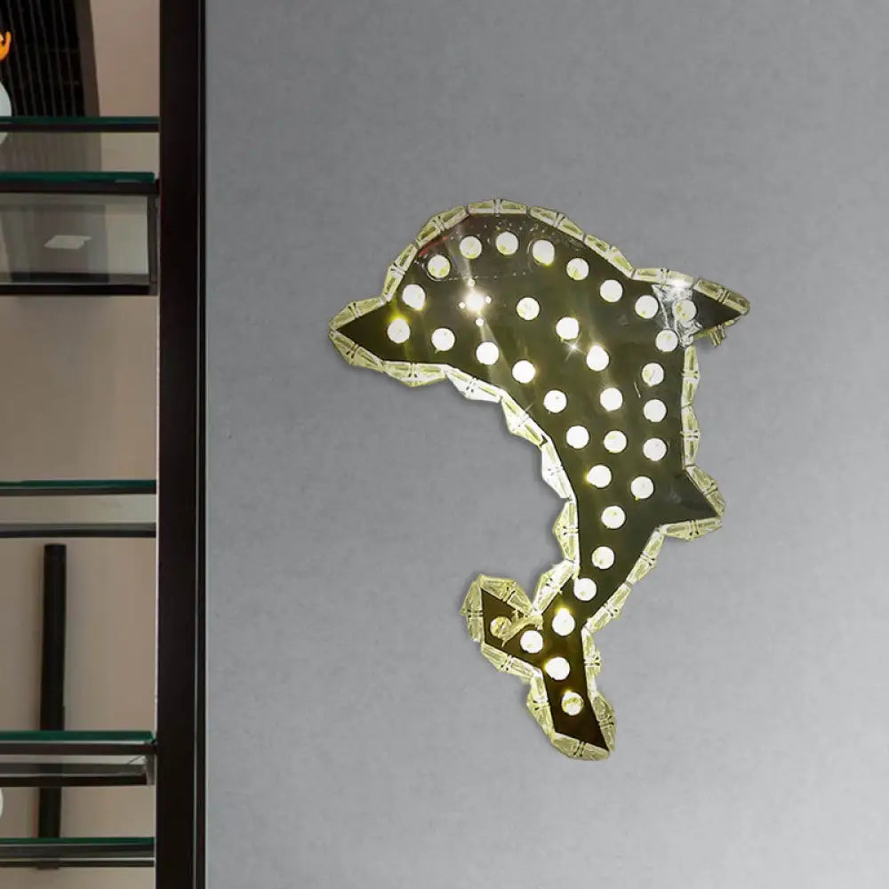 Contemporary Led Crystal Prism Dolphin Wall Light In Warm/White - Nickle Mount Fixture Nickel / Warm