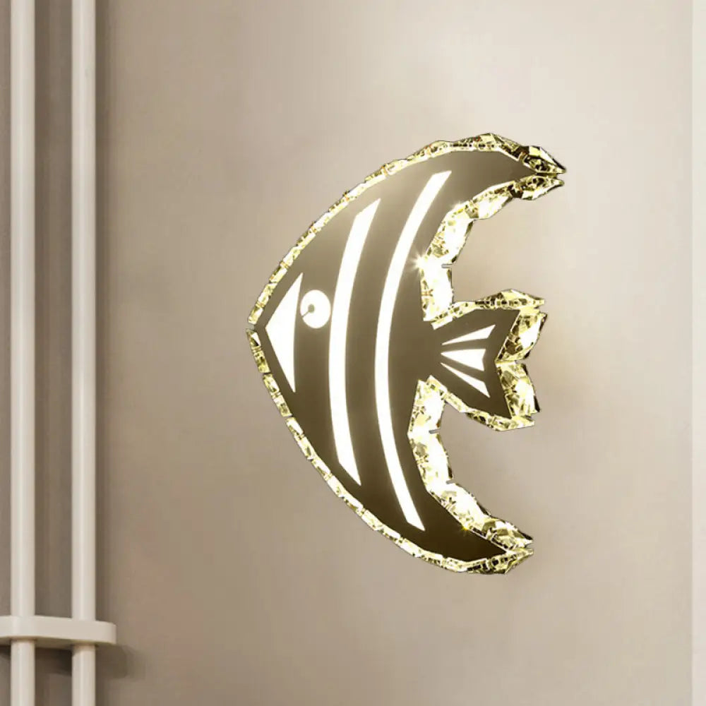 Contemporary Led Stainless-Steel Wall Sconce With Crystal Shade In Warm/White Light For Corridors /