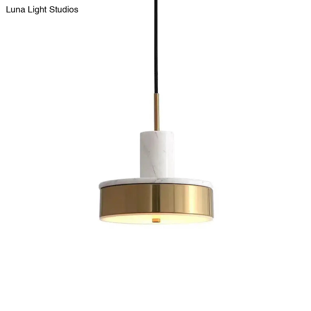 Contemporary Metal Drum Pendant Lamp With Led Light For Dining Room - Black/White/Dark Green