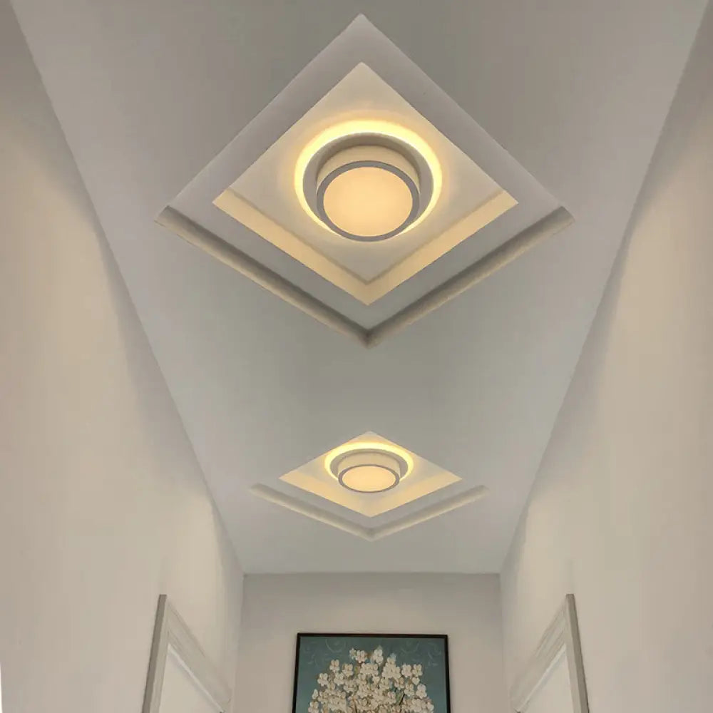 Contemporary Mini Round/Square Flush Mount Ceiling Light In Black/White With Metal Finish - Led