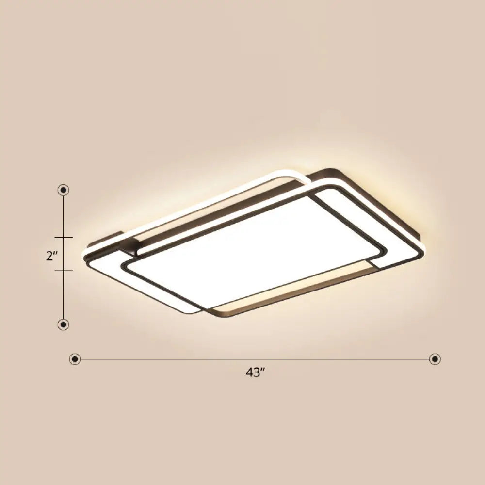 Contemporary Rectangular Ceiling Lamp: Sleek Led Flush Mount In Black For Living Room / 43’ White