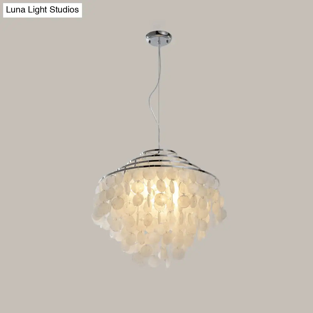 Contemporary Shell Wind Chime Chandelier Lamp - 3 Lights Hanging Pendant White Various Sizes