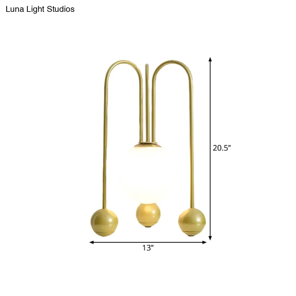 Contemporary U-Shaped Metal Table Lamp With Opal Glass Shade - Black/Gold Warm/White Light 1 Bulb