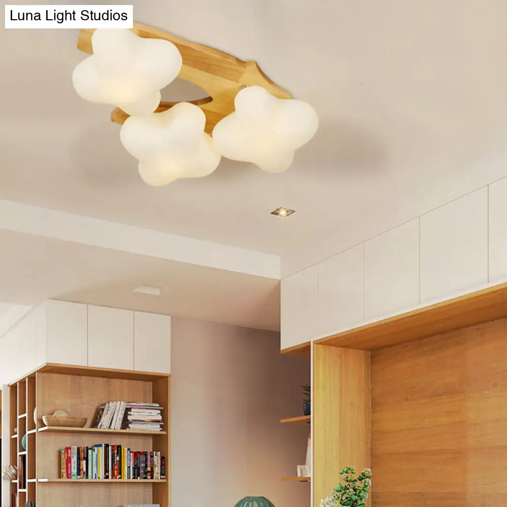 Contemporary White Glass Plum Blossom Flush Mount Ceiling Light For Kids Bedroom