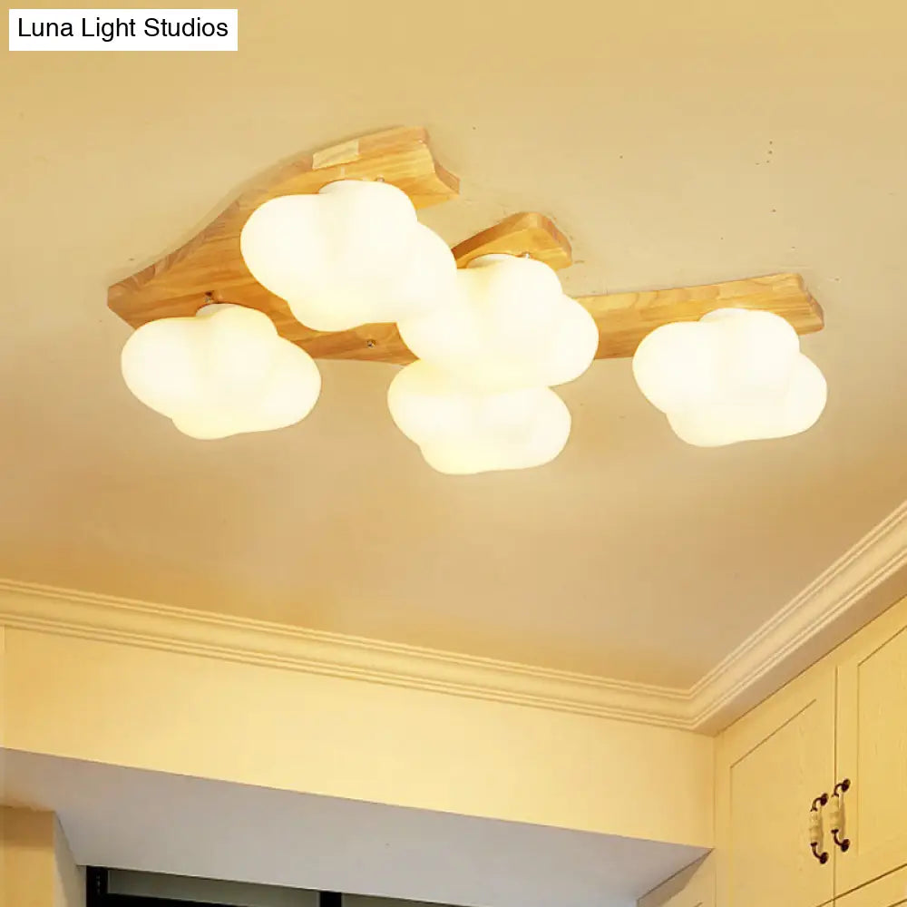 Contemporary White Glass Plum Blossom Flush Mount Ceiling Light For Kids Bedroom