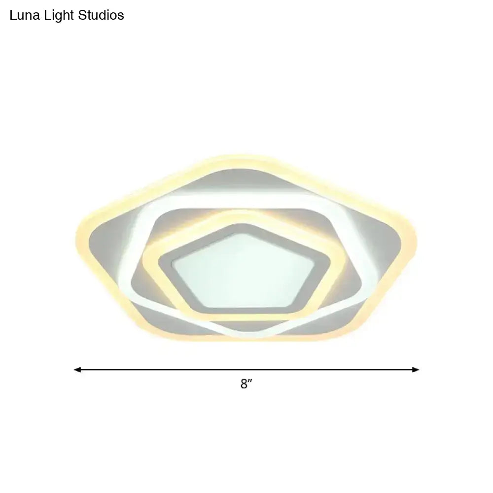 Contemporary White Layered Pentagon Led Flush Light - Warm/White Ceiling Mount Lamp 8’/19.5’ Wide