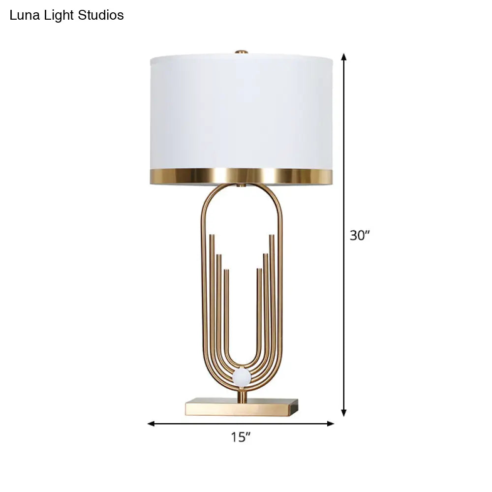 Contemporary White Nightstand Lamp With Fabric Cylinder Shade - Perfect For Bedroom Tables