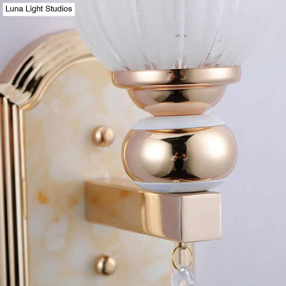 Country Style Frosted Glass Floral Wall Sconce Lamp - Gold Finish Lighting Fixture For Corridor