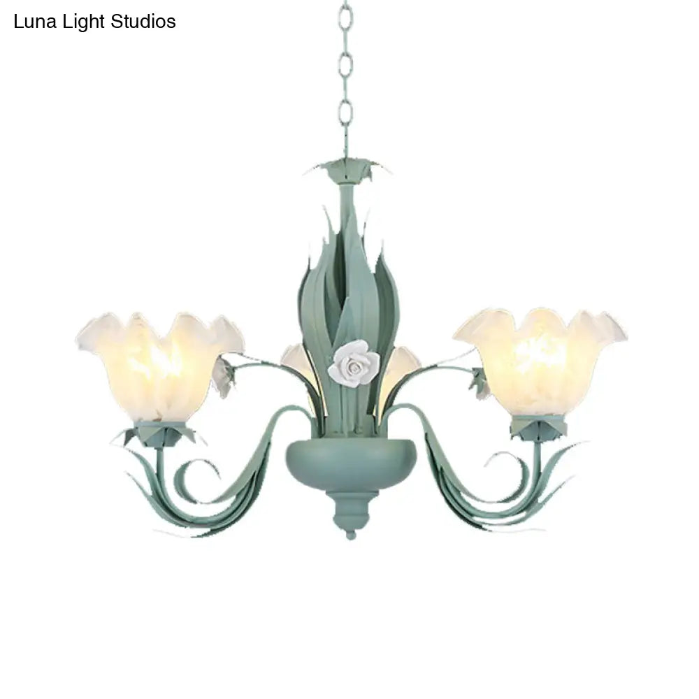Countryside Curved Arm Chandelier Lamp In Aqua - Metal Led Drop Pendant (3/5/7 Bulbs) For Living