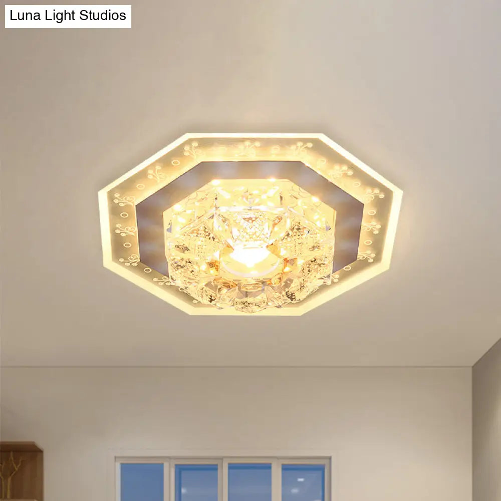 Crystal Clear Led Foyer Ceiling Light With Minimalist Pattern Edge And Square/Polygon Flush Mount