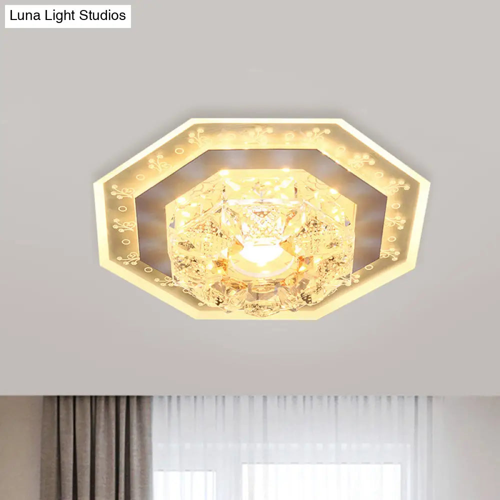 Crystal Clear Led Foyer Ceiling Light With Minimalist Pattern Edge And Square/Polygon Flush Mount