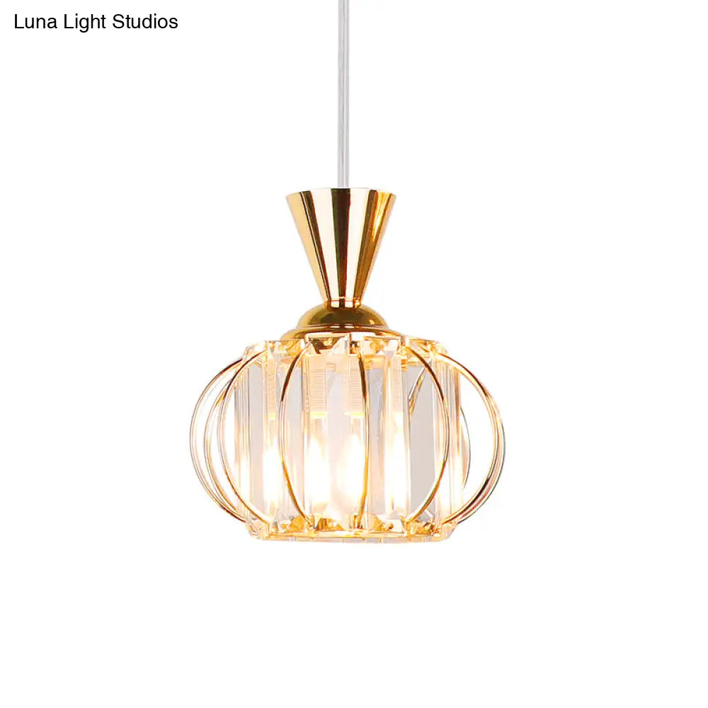 Crystal Prism Pendant Light With Modern Lantern Shade In Black/Gold For Bedroom