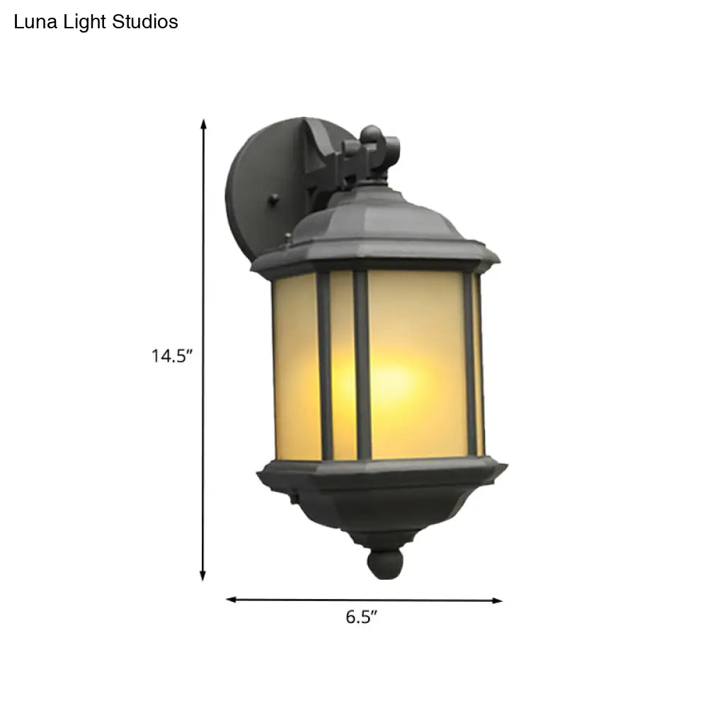 Cuboid Tan Glass Wall Sconce - Country 1-Head Corner Mount Lamp In Black With Removable Bottom