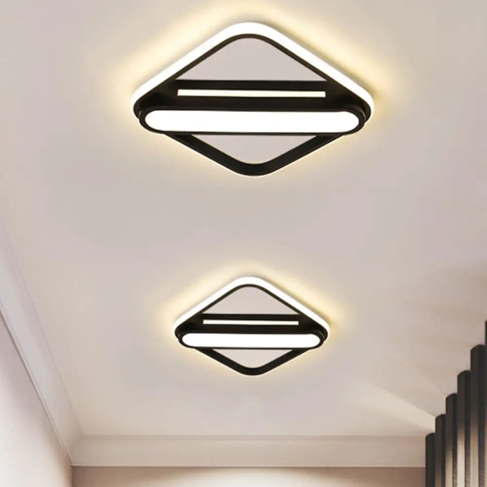 Customizable Rhombus Frame Flush Mount Led Hallway Lamp | Acrylic Fixture In Black White/Warm Light