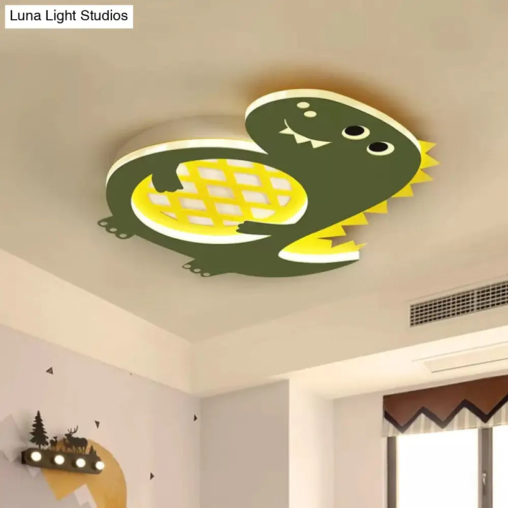 Dinosaur Led Flush Mount Light In Green - Ideal For Nurseries