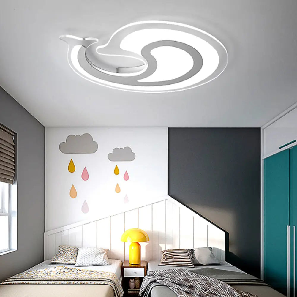 Dolphin Led Ceiling Light For Theme Parks And Bathrooms - Acrylic Animal Flush Fixture In White /