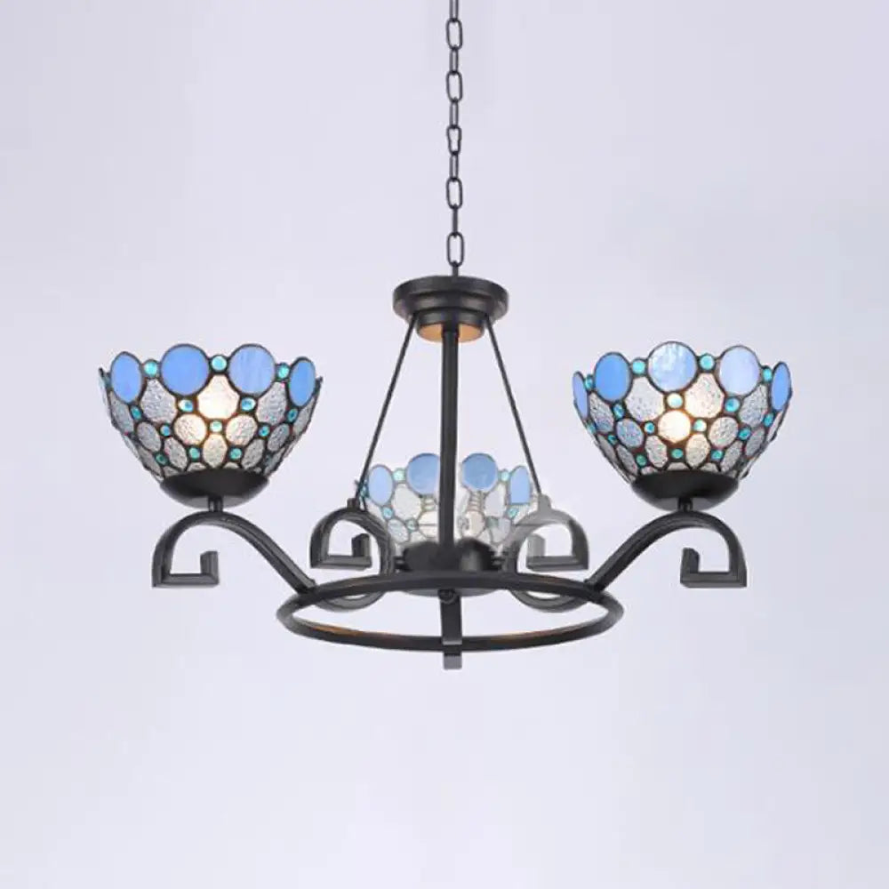 Dome Hanging Chandelier With Blue And Clear Glass Baroque Design - 3/6/8 Lights Perfect For Living