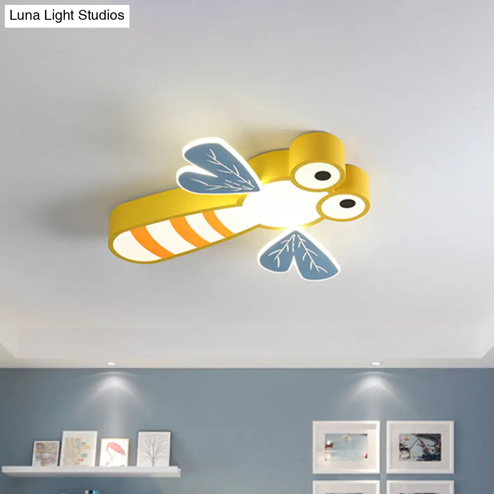 Dragonfly Bedroom Flushmount Light: Acrylic Led Cartoon Ceiling Lamp In Pink/Yellow